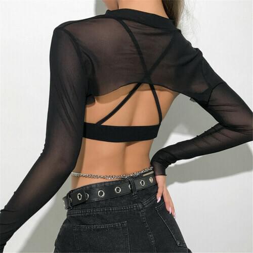 Women Summer Tee Transparen Sheer T-shirt Long Sleeve Mesh Sexy Tops Women See Thought Tops Ladies Black Short Tee T-Shirts