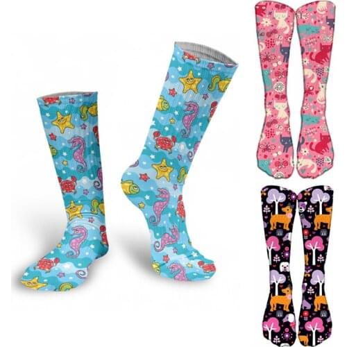 Women Cartoon Animal Print Socks Cute Funny Hippocampus Mermaid Creativity Short Socks Fashion Girls Cotton Soft Low Ankle Socks