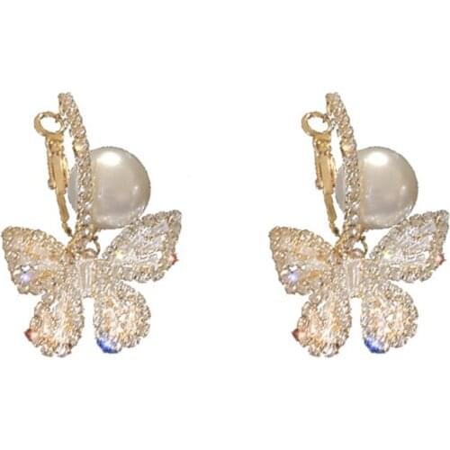 Women Earrings Butterfly Earrings Bow Knot Pearl Stud Earrings Inlaid with Cubic Zirconia Sweet and Lovely Gift for Girlfriend