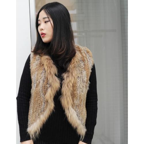 CX-G-B-34 Knit Rabbit Fur Women Fashion Vest With Fur Frim ~ DROP SHIPPING
