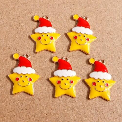 10pcs 20*26mm Cartoon Smile Star Charms for Jewelry Making Enamel Christmas Hat DIY Necklace Earrings Keychain Craft Accessories