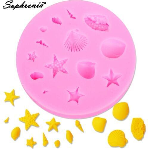 10PCS/SET Sea Starfish Shell Conch Fondant Cake Mold Mould Silicone Cake Chocolate Sugar Craft Mold M442,10.1*0.9cm