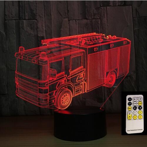 Fire Truck 3D Night Lamp 7 Colors LED USB Table Night Lights as Childrens Room Remote Control Toys Decoration Drop Shipping