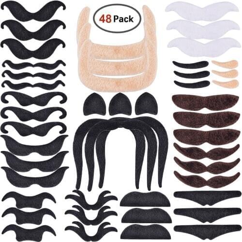 48pcs Creative Funny Self Adhesive Fake Mustache Party Halloween Cosplay Mustache Fake Beard for kids Adult