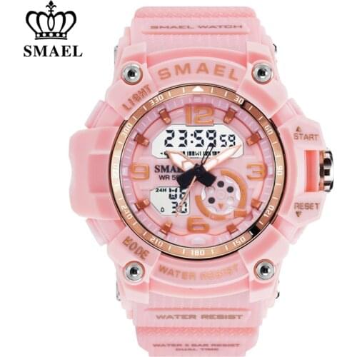 SMAEL Women Sport Digital Watch Electronic Quartz Dual Core Display LED Waterproof Watches Casual Student WristWatch Girl Clock