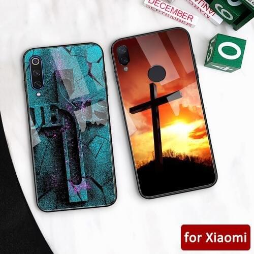 For redmi K20 case glass back cover jesus cross note 7 case for Xiaomi mi 5 5s 6 6x Redmi Note 5 6 7 Mi Max 3 Mi play K20 pro