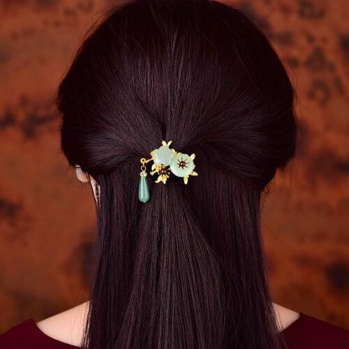 Natural Simple Dongling Yu Water Drop Pendant Hairbands Smooth Coloured Glaze Elegant Alloy Leaves Hair Jewelry Woman Bijoux