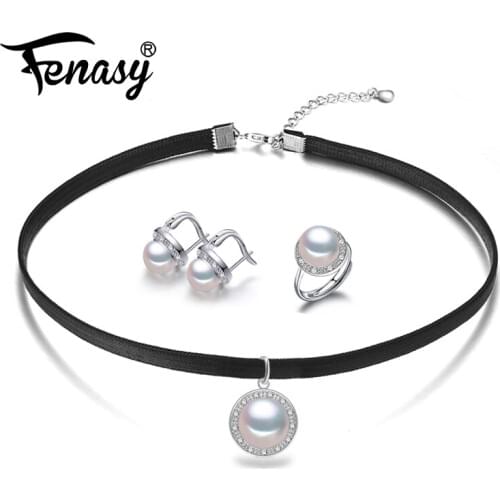 FENASY Pearl Choker Necklace for Women 925 Sterling Silver round ethnic Freshwater Pearl Pendant fashion Rope Chain