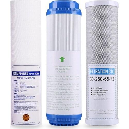 PP Cotton Filter+10inch Water Purifier Filter UDF Granular Activated Carbon Filter+CTO Compressed Carbon Reverse Osmosis