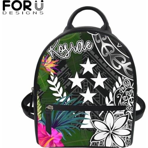FORUDESIGNS New Trend Kosrae Turtle Plumeria Banana Leaf Print Small School Backpack for Women Casual Lady Shoulder Pouch Purse