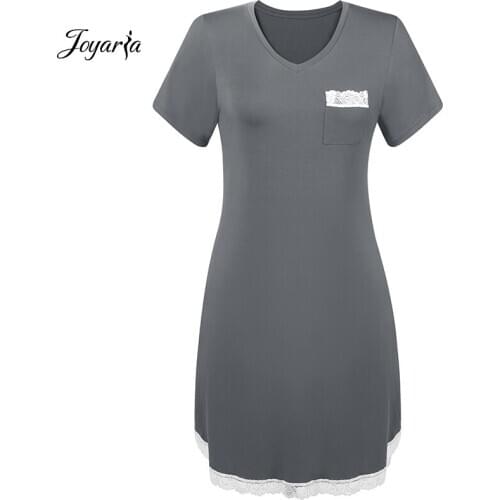Joyaria Womens Nightgowns And Sleepshirts Sleepwear Super Soft Bamboo Sleep Dress Short Sleeve Nightwear With Lace Trim