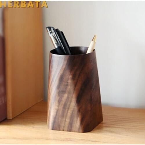 Black walnut classical simple wooden pen holder stationery storage office decoration decoration