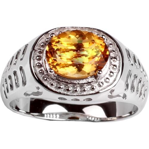 Natural Yellow Citrine Men Ring Silver 925 Band 8mm Gemstone November Birthstone Birthday Gift R504GCN