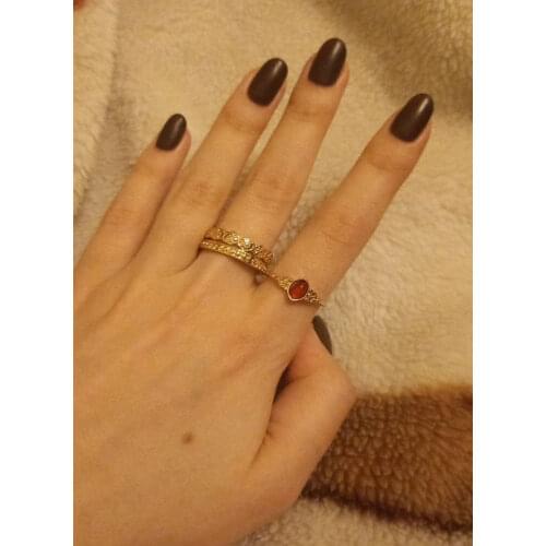 Bohemia Gold Color Plating Antique Burgundy Stone Engraved Three Row in One Set Ring For Women Girl Lady Finger Accessories