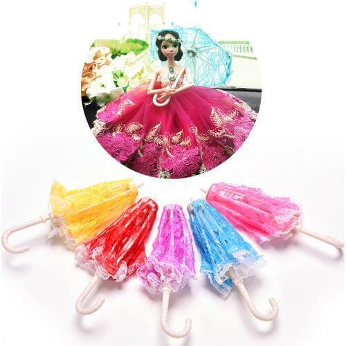 6PCS Min Girl Doll Lace Umbrella Handmade Sunshade Umbrella Dollhouse Furniture Accessories for Barbie Toy