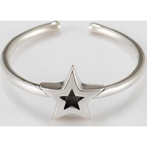 Fashion Simple Star Shape Party Ring Women 925 Silver Adjustable Size Finger Ring Fine Jewelry
