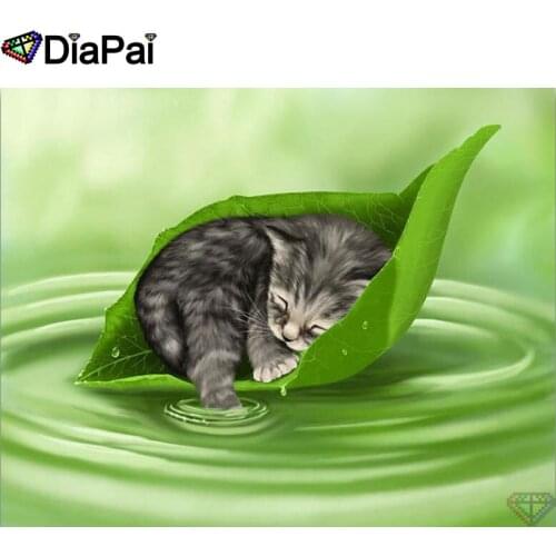 DIAPAI Diamond Painting Cross Stitch "Animal cat" Full Crystal Diamond Embroidery Needlework Craft Home Decor A25556