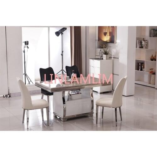 Stainless steel Dining Room Set Home Furniture minimalist modern marble dining table and 4 chairs mesa de jantar muebles comedor