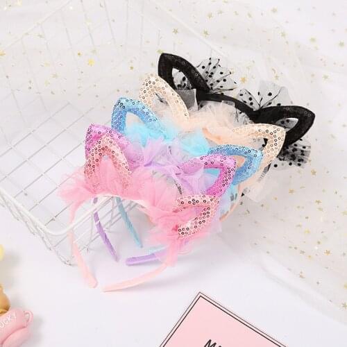 New lace cat ear headband childrens hair accessories girl princess birthday headband sequin headband