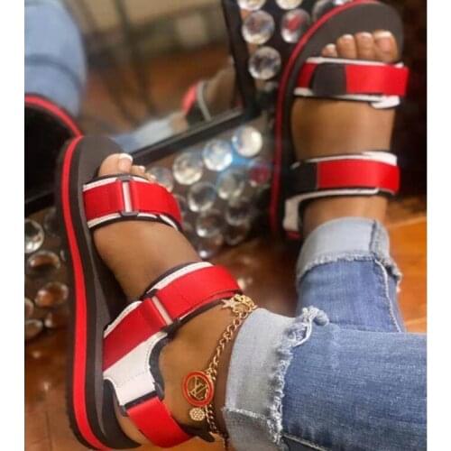 New Summer Womens Sandals Fashion Velcro Womens Shoes Open Toe Simple Outdoor Leisure Ladies Shoes Plus Size 43