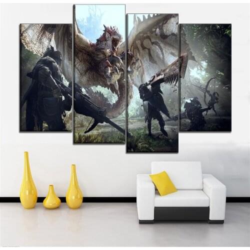 5pcs Posters Monster Hunter World Game Poster Wall Art Decor Picture Canvas HD Printed Paintings For Living Room Home Decoration