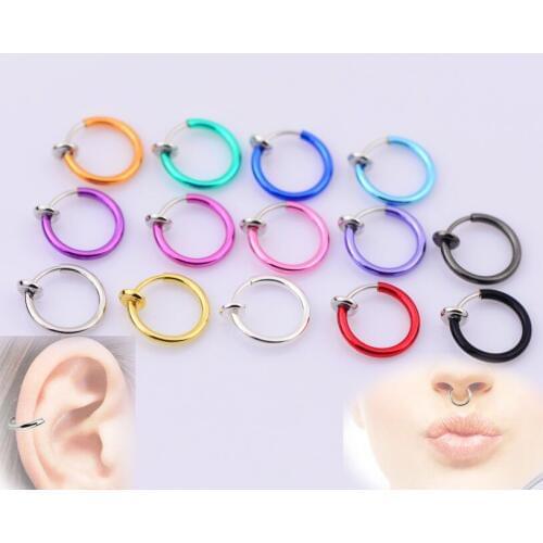 2 Piece Spring Goth Septum Punk Style Clip Earring on Hoop Boby Fake NoseRing Lip Ear Piercing Body Jewelry