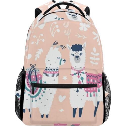 ALAZA School Bag Cartoon Alpaca Printing Big Capacity Backpack Travel Bags Student School Bag Laptop Bags Custom Your Own Image
