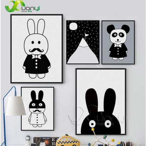 Modern Minimalist Nordic Black White Animal Art Prints Poster Kids Room Home Decor Wall Picture Canvas Painting Unframed BEI0006