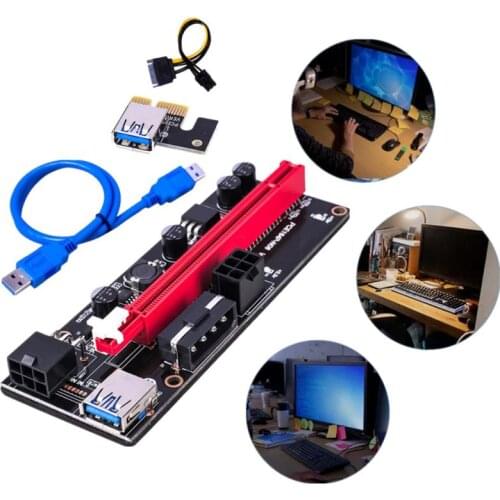 USB 3.0 PCI-E Riser Ver 009S Express 1X 4X 8X 16X Extender Dual 6 Pin Adapter Card SATA 15Pin To 6 Pin Power Cable For BTC Miner