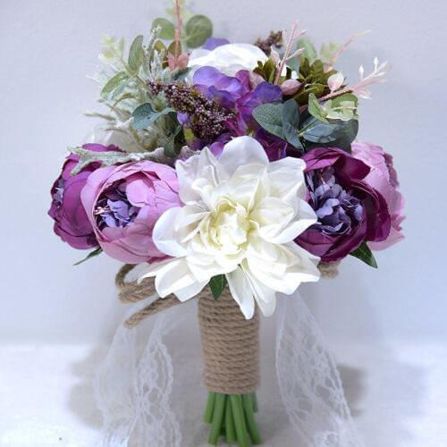 Vintage Bridal Rose Bouquet Flowers for Party Decoration Artificial Silk Wedding Bridesmaid Bouquet Ramo Dama Honor