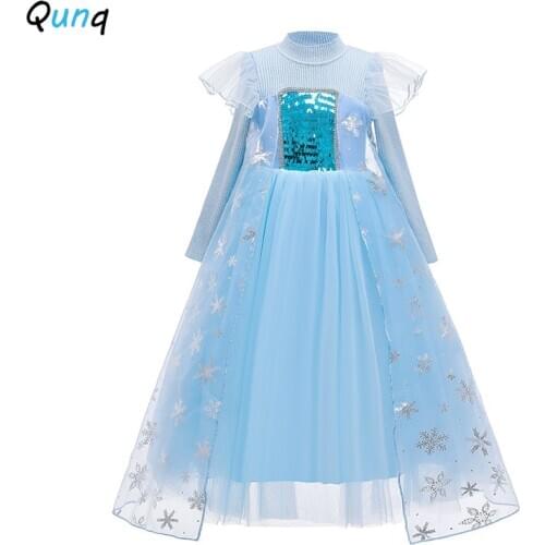 Knitted Long Sleeve Winter Spring Kids Dresses for 2 3 4 5 6 7 8 9 10 Year Girl Blue Snowflake Toddler Children Party Costume