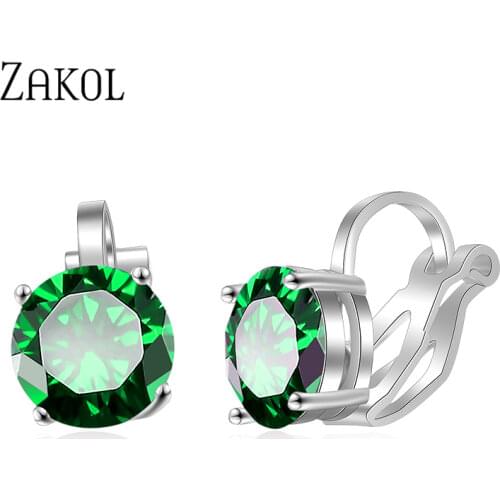 ZAKOL Top Quality Cubic Zirconia Round Clip Earrings for Women Fashion CZ Crystal Female Wedding Party Gift Jewelry FSEP526