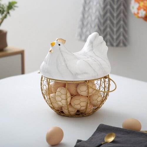 Iron Egg Storage Basket Fruit Basket Creative Collection Ceramic Hen Oraments Decoration Kitchen Accessories