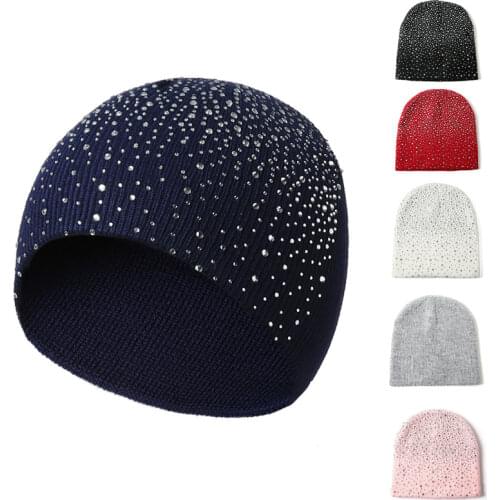 Crystal Beanies For Women Hip Hop Knit Hat For Lady Hip Hop Beanies Ski Cap