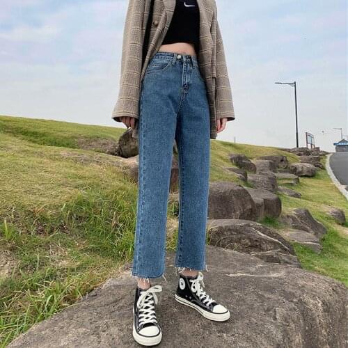 Skyblue mom jeans women high waist denim pants Vintage Tassel Washed Harem Pants Casual white plus size boyfriend jean