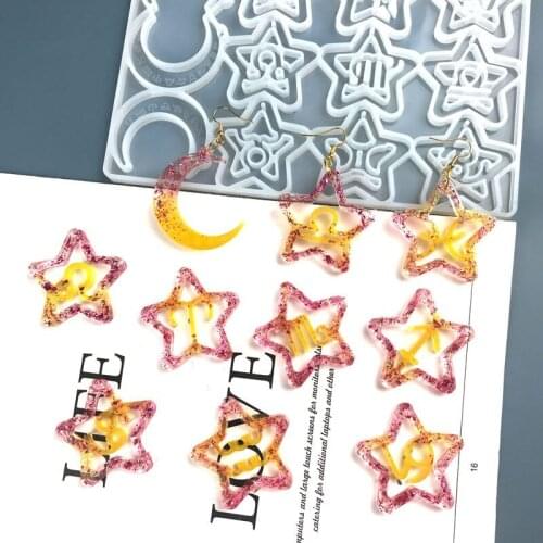 Star Moon Earrings Silicone Mold DIY Twelve Constellation Pendant Mobile Phone Pendant Crystal Epoxy Resin Mold