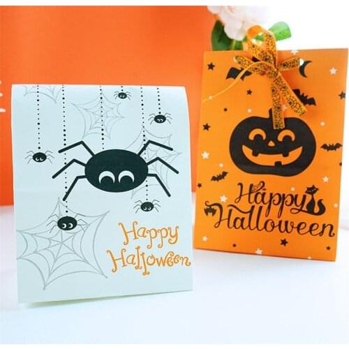 10Pcs Halloween Gift Bag Halloween Candy Paper Bags Pumpkin Spider Packaging Baking Cake Bread Snacks Food Pouches Party Present