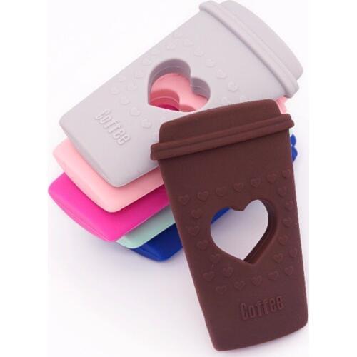 10pc Coffee Cup Silicone Teether Pendants Charms BPA Free Nursing Baby Shower Gift Teething Toy Paci Clip Chew Toys Soft
