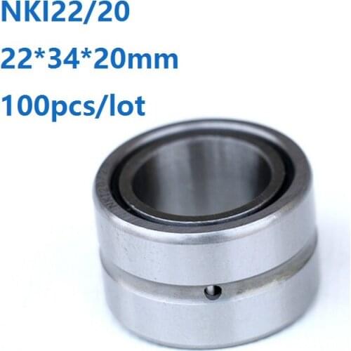 100pcs/lot NKI22/20 22*34*20mm NKI2220 Heavy duty needle roller bearing Entity needle bearing with inner ring