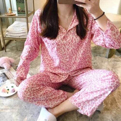2021 Popular Women Pajama Monkey Print Skin-friendly Single-breasted Outfit Long Sleeve Lapel Pocket Sleepwear Set for Sleeping