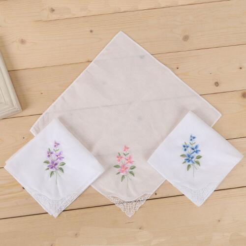 3Pcs/Set 3Pcs/Set Women Basic White Square Handkerchief Floral Embroidered Pocket Hanky Butterfly Lace Cotton Baby Bibs Portable