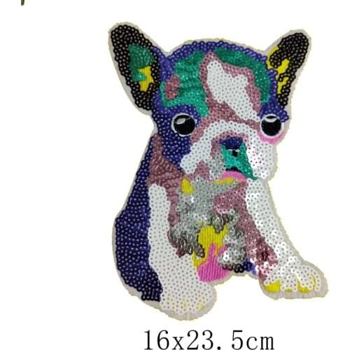 3D Animal Dog Sequins Patch Colorful Cartoon Iron on Patches rainbow For Clothing Sew On Embroidered Applique Crafts Stickers