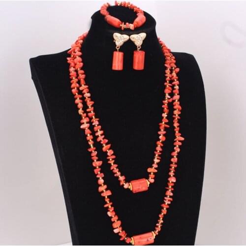 4ujewelry African Costume Nigeria Coral Beads Necklace Jewelry Set Bridal Jewellery Set Orange