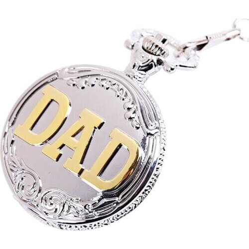 50pcs/lot Silver and Gold DAD Quartz Pocket Watch Men Women Gift Watches With Chain Fob Watches Wholesale