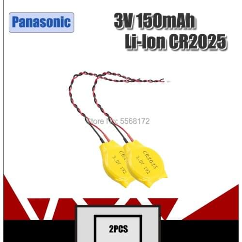2pcs Panasonic Battery CR2025 2025 Button Battery with Wire and Plug CMOS 3V BIOS Battery