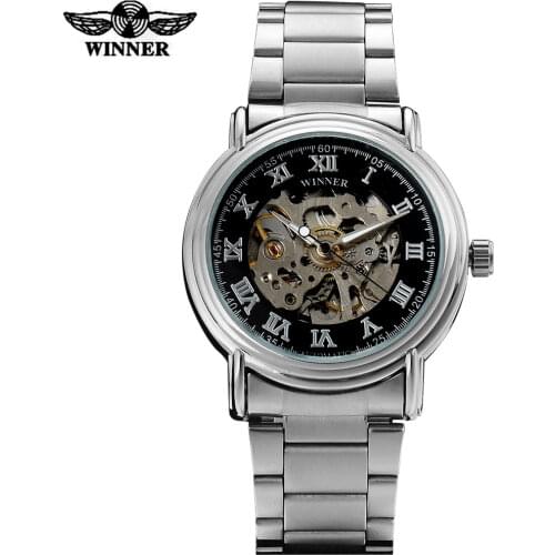 WINNER fashion casual men mechanical watches china hot brand skeleton men wristwatches silver stainless steel band reloj hombre