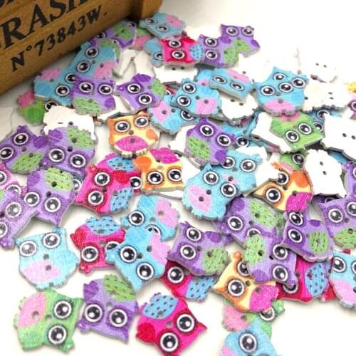 25/50/100Pcs Colorful Print Owl Tower Wood Buttons Clothing Sewing Tool Accessories WB207