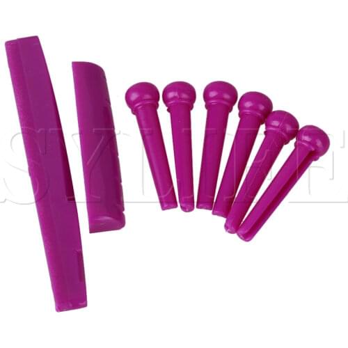 Purple Acoustic Guitar Plastic Saddle and Bridge Pins Nut Combo Pack of 8