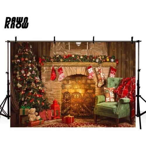 DAWNKNOW Indoor Christmas Tree Photography Background Bear Backdrop Family Celebrations Event Photocall Customize lv1100