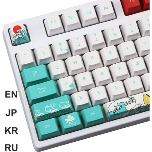 60%/104/108 OEM PBT Keycaps Russian Korean Japanese Root Sea Coral Five Side Dye-Sublimation for Gaming Mechanical Keyboard